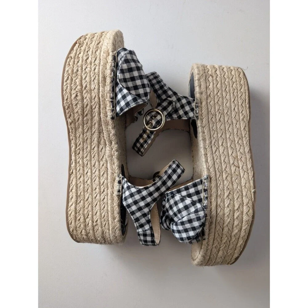 Steve Madden Union Espadrilles Shoes Gingham Bow Black White Size 8M Summer